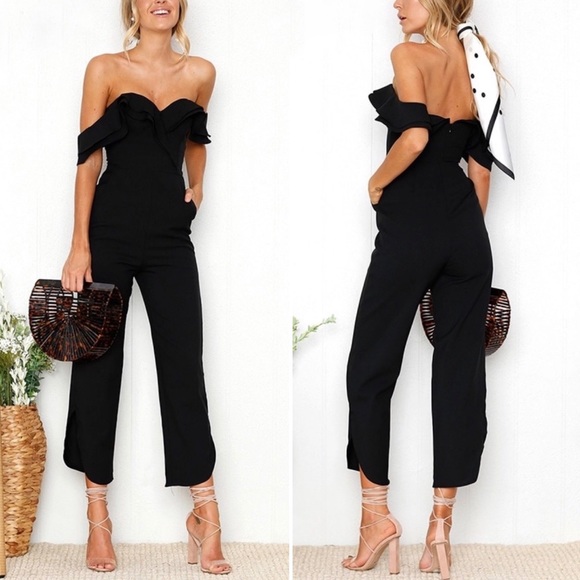 macy's off the shoulder jumpsuit